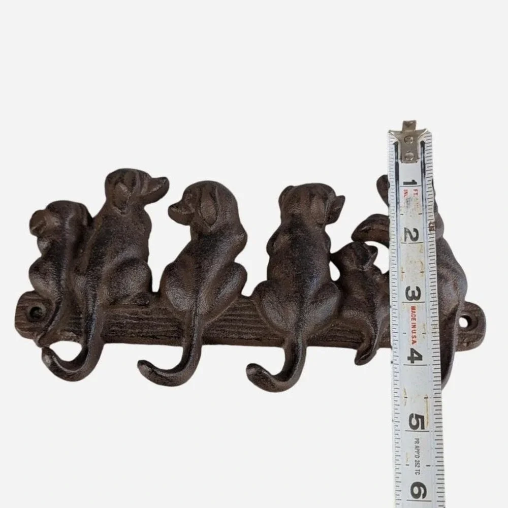 Antique Cast Iron Sitting Dogs 4-Hook Wall Rack 8